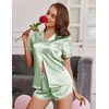 image:imageEkouaer Womens Silk Satin Pajamas Short Sleeve PJS Shorts Set Soft Button Down Sleepwear 2 Piece Loungewear S5XLIce Green