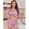 image:imageEkouaer Womens Silk Satin Pajamas Short Sleeve PJS Shorts Set Soft Button Down Sleepwear 2 Piece Loungewear S5XLKhaki Red Striped Teddy Bear