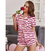 image:imageEkouaer Womens Silk Satin Pajamas Short Sleeve PJS Shorts Set Soft Button Down Sleepwear 2 Piece Loungewear S5XLKhaki Red Striped Teddy Bear