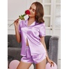 image:imageEkouaer Womens Silk Satin Pajamas Short Sleeve PJS Shorts Set Soft Button Down Sleepwear 2 Piece Loungewear S5XLLilac