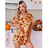 image:imageEkouaer Womens Silk Satin Pajamas Short Sleeve PJS Shorts Set Soft Button Down Sleepwear 2 Piece Loungewear S5XLOrange Halloween Print
