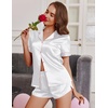 image:imageEkouaer Womens Silk Satin Pajamas Short Sleeve PJS Shorts Set Soft Button Down Sleepwear 2 Piece Loungewear S5XLWhite With Pink Piping