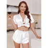 image:imageEkouaer Womens Silk Satin Pajamas Short Sleeve PJS Shorts Set Soft Button Down Sleepwear 2 Piece Loungewear S5XLWhite With Pink Piping