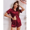 image:imageEkouaer Womens Silk Satin Pajamas Short Sleeve PJS Shorts Set Soft Button Down Sleepwear 2 Piece Loungewear S5XLWine Red