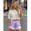 image:imageEkouaer Womens Silk Satin Shorts 2026 Lace Trim Micro Mini Satin Shorts Y2K Casual Pajama Short Summer Lounge ShortsLight Purple
