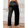 image:imageEkouaer Womens Silk Satin Wide Leg Pajama Sleep Pants Casual Loose Soft Lounge Pants Elastic Waist Pj Bottoms with PocketsBlack
