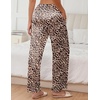 image:imageEkouaer Womens Silk Satin Wide Leg Pajama Sleep Pants Casual Loose Soft Lounge Pants Elastic Waist Pj Bottoms with PocketsLeopard Brown
