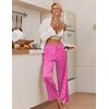image:imageEkouaer Womens Silk Satin Wide Leg Pajama Sleep Pants Casual Loose Soft Lounge Pants Elastic Waist Pj Bottoms with PocketsLeopard Hot Pink