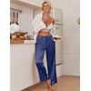 image:imageEkouaer Womens Silk Satin Wide Leg Pajama Sleep Pants Casual Loose Soft Lounge Pants Elastic Waist Pj Bottoms with PocketsNavy Blue