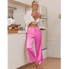 image:imageEkouaer Womens Silk Satin Wide Leg Pajama Sleep Pants Casual Loose Soft Lounge Pants Elastic Waist Pj Bottoms with PocketsRose Red