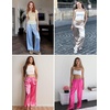 image:imageEkouaer Womens Silk Satin Wide Leg Pajama Sleep Pants Casual Loose Soft Lounge Pants Elastic Waist Pj Bottoms with PocketsWhite