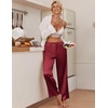 image:imageEkouaer Womens Silk Satin Wide Leg Pajama Sleep Pants Casual Loose Soft Lounge Pants Elastic Waist Pj Bottoms with PocketsWine Red