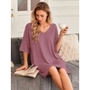 image:imageEkouaer Womens Sleepshirt Deep V Neck Nightgown Batwing Nightshirt Oversized SleepwearCherry Red
