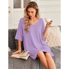 image:imageEkouaer Womens Sleepshirt Deep V Neck Nightgown Batwing Nightshirt Oversized SleepwearLight Purple