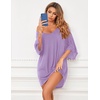 image:imageEkouaer Womens Sleepshirt Deep V Neck Nightgown Batwing Nightshirt Oversized SleepwearLight Purple