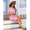 image:imageEkouaer Womens Sleepshirts Satin Silk Nightgown Short Sleeve Sleepwear Casual Print Sleepdress Boyfriend Pajamas NightshirtPink Bow