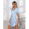 image:imageEkouaer Womens Sleepshirts Satin Silk Nightgown Short Sleeve Sleepwear Casual Print Sleepdress Boyfriend Pajamas NightshirtStriped Blue