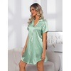 image:imageEkouaer Womens Sleepshirts Satin Silk Nightgown Short Sleeve Sleepwear Casual Print Sleepdress Boyfriend Pajamas NightshirtStriped Green