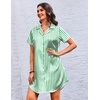 image:imageEkouaer Womens Sleepshirts Satin Silk Nightgown Short Sleeve Sleepwear Casual Print Sleepdress Boyfriend Pajamas NightshirtStriped Green