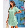 image:imageEkouaer Womens Sleepshirts Satin Silk Nightgown Short Sleeve Sleepwear Casual Print Sleepdress Boyfriend Pajamas NightshirtStriped Green