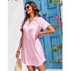 image:imageEkouaer Womens Sleepshirts Satin Silk Nightgown Short Sleeve Sleepwear Casual Print Sleepdress Boyfriend Pajamas NightshirtStriped Pink