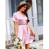image:imageEkouaer Womens Sleepshirts Satin Silk Nightgown Short Sleeve Sleepwear Casual Print Sleepdress Boyfriend Pajamas NightshirtStriped Pink