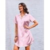 image:imageEkouaer Womens Sleepshirts Satin Silk Nightgown Short Sleeve Sleepwear Casual Print Sleepdress Boyfriend Pajamas NightshirtStriped Pink