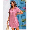 image:imageEkouaer Womens Sleepshirts Satin Silk Nightgown Short Sleeve Sleepwear Casual Print Sleepdress Boyfriend Pajamas NightshirtStriped Red