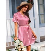 image:imageEkouaer Womens Sleepshirts Satin Silk Nightgown Short Sleeve Sleepwear Casual Print Sleepdress Boyfriend Pajamas NightshirtStriped Red