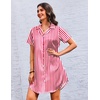 image:imageEkouaer Womens Sleepshirts Satin Silk Nightgown Short Sleeve Sleepwear Casual Print Sleepdress Boyfriend Pajamas NightshirtStriped Red