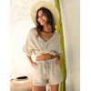 image:imageEkouaer Womens V Neck Lounge Sets Beach Cover Up Shirt and Shorts 2 Piece Outfits Loungewear Pajama with Pockets KhakiL