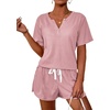 image:imageEkouaer Womens Waffle Knit Pajamas Set Short Sleeve Top with Shorts Matching Lounge Sets Loungewear Sweatsuit with Pockets