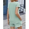 image:imageEkouaer Womens Waffle Knit Short Sets Short Sleeve Lounge Set V Neck Top and Shorts Pajamas Casual Outfits with Pockets