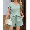 image:imageEkouaer Womens Waffle Knit Short Sets Short Sleeve Lounge Set V Neck Top and Shorts Pajamas Casual Outfits with Pockets