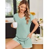 image:imageEkouaer Womens Waffle Knit Short Sets Short Sleeve Lounge Set V Neck Top and Shorts Pajamas Casual Outfits with Pockets