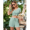 image:imageEkouaer Womens Waffle Knit Short Sets Short Sleeve Lounge Set V Neck Top and Shorts Pajamas Casual Outfits with Pockets