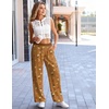 image:imageEkouaer Womens Wide Leg Pants for Women Elastic Waist Womens Casual Palazzo Pants Soft Comfy Pajama Pants with PocketsBrown and Teddy