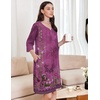 image:imageEkouaer Zipper Robes for Women 34 Sleeves Housecoat Soft Nightgowns Sleepwear Mumu House Dresses with PocketsPurple Vine