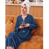 image:imageEkouaer Zipper Robes for Women Long Knit Bathrobes Lightweight Full Length Housecoat with Pockets Nightgown S3XLBlue