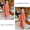 image:imageEkouaer Zipper Robes for Women Long Knit Bathrobes Lightweight Full Length Housecoat with Pockets Nightgown S3XLCaramel