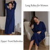 image:imageEkouaer Zipper Robes for Women Long Knit Bathrobes Lightweight Full Length Housecoat with Pockets Nightgown S3XLNavy Blue