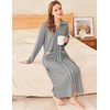 image:imageEkouaer Zipper Robes for Women Long Waffle Knit Bathrobe Lightweight Long Sleeves Robe Soft Sleepwear with Pockets SXXLLight Gray