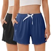 image:imageEkouaer 2 Pack Womens Pajama Shorts 2026 Summer Casual Lounge Sleep Short Ruffle Soft Comfy Pj Bottoms with PocketsBlackdark Blue