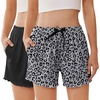 image:imageEkouaer 2 Pack Womens Pajama Shorts 2026 Summer Casual Lounge Sleep Short Ruffle Soft Comfy Pj Bottoms with PocketsBlackgray Leopard