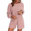image:imageEkouaer 2 Piece Pjs Set for Women One Shoulder Top and Shorts with Pockets Soft Outfits Set Pink