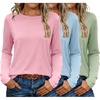 image:imageEkouaer 3 Pack Long Sleeve Shirts for Women Crew Neck Thermal Tops Lightweight Base Layer Undershirt Tees 2025 SXXLPinkLight BlueLight Green