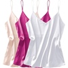 image:imageEkouaer 3 Pack Womens Silk Satin Tank Top V Neck Camisole Cami Spaghetti Strap Top Loose Sleeveless Blouses Tank ShirtWhiteChampagneRose Red