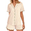 image:imageEkouaer Button Up Pajamas Set for Women Short Sleeve Ribbed Knit Sleepwear 2 Piece Pjs Shorts SetApricotfloral