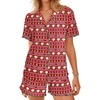 image:imageEkouaer Button Up Pajamas Set for Women Short Sleeve Ribbed Knit Sleepwear 2 Piece Pjs Shorts SetChristmas Red