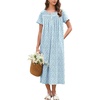 image:imageEkouaer Cotton Nightgowns for Women Long Night Gown Short Sleeve Sleepdress Victorian Sleepwear Nightdress with PocketsBlue Floral